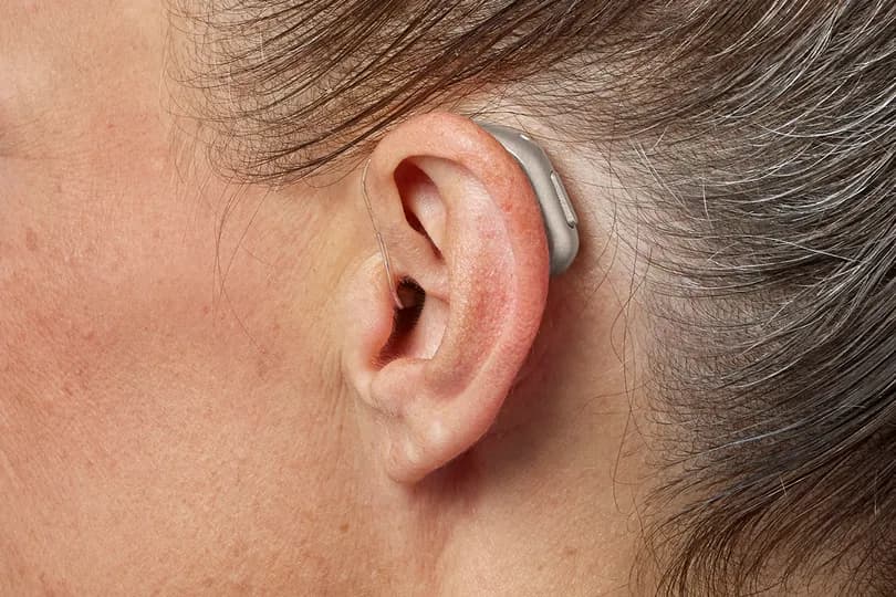 Receiver-in-Canal (RIC) worn in ear